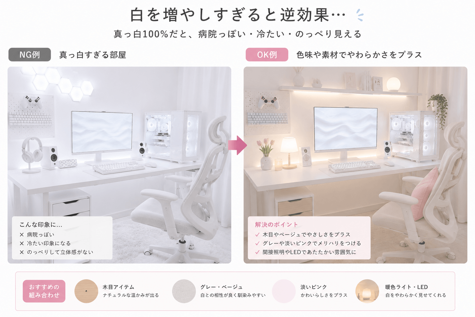 真っ白すぎる白ゲーム部屋の比較画像
