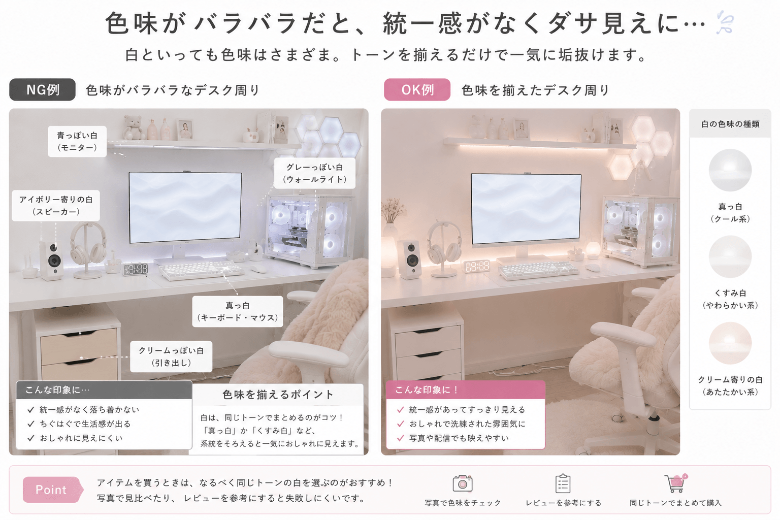 白いゲーム部屋の色味比較画像