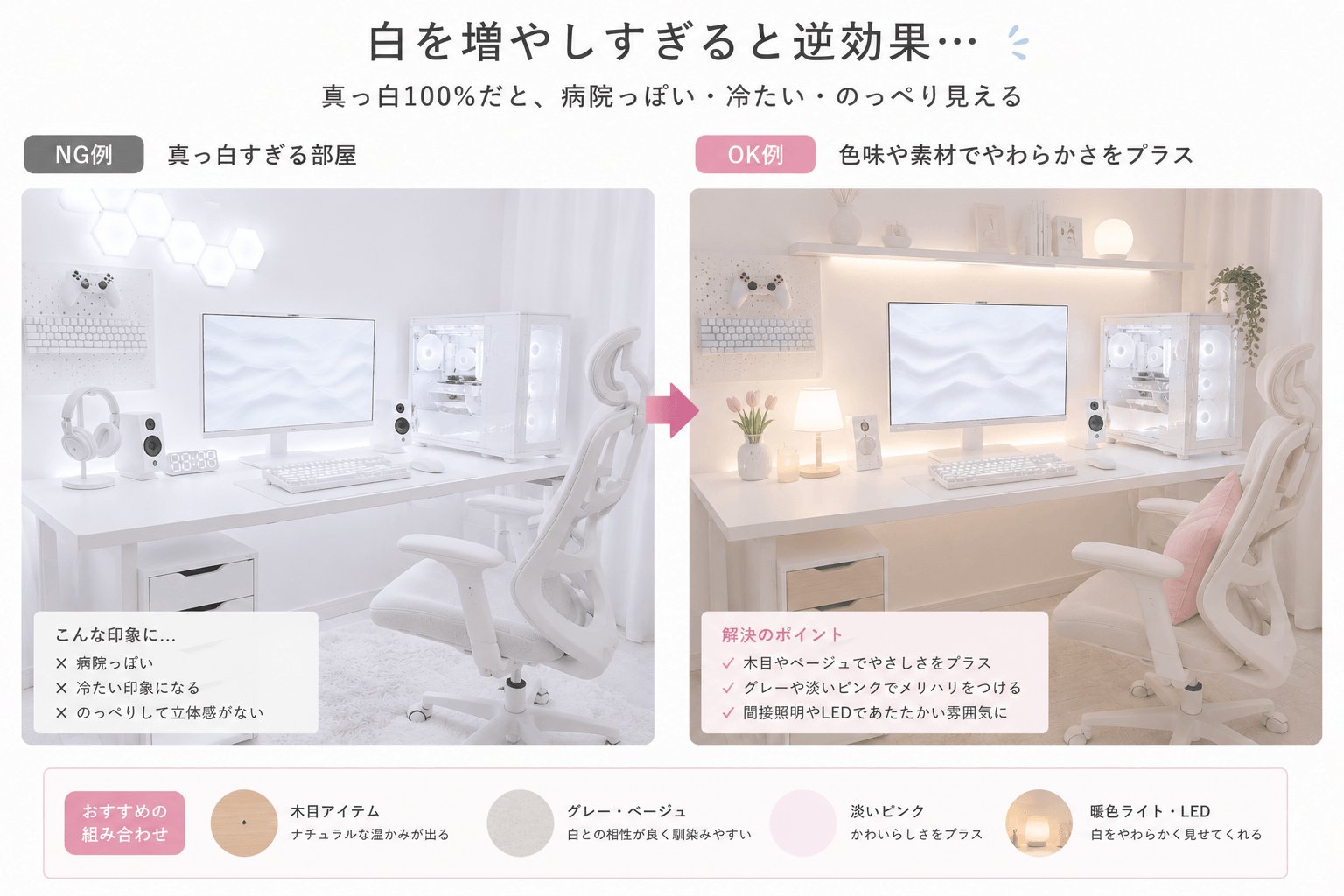 真っ白すぎる白ゲーム部屋の比較画像