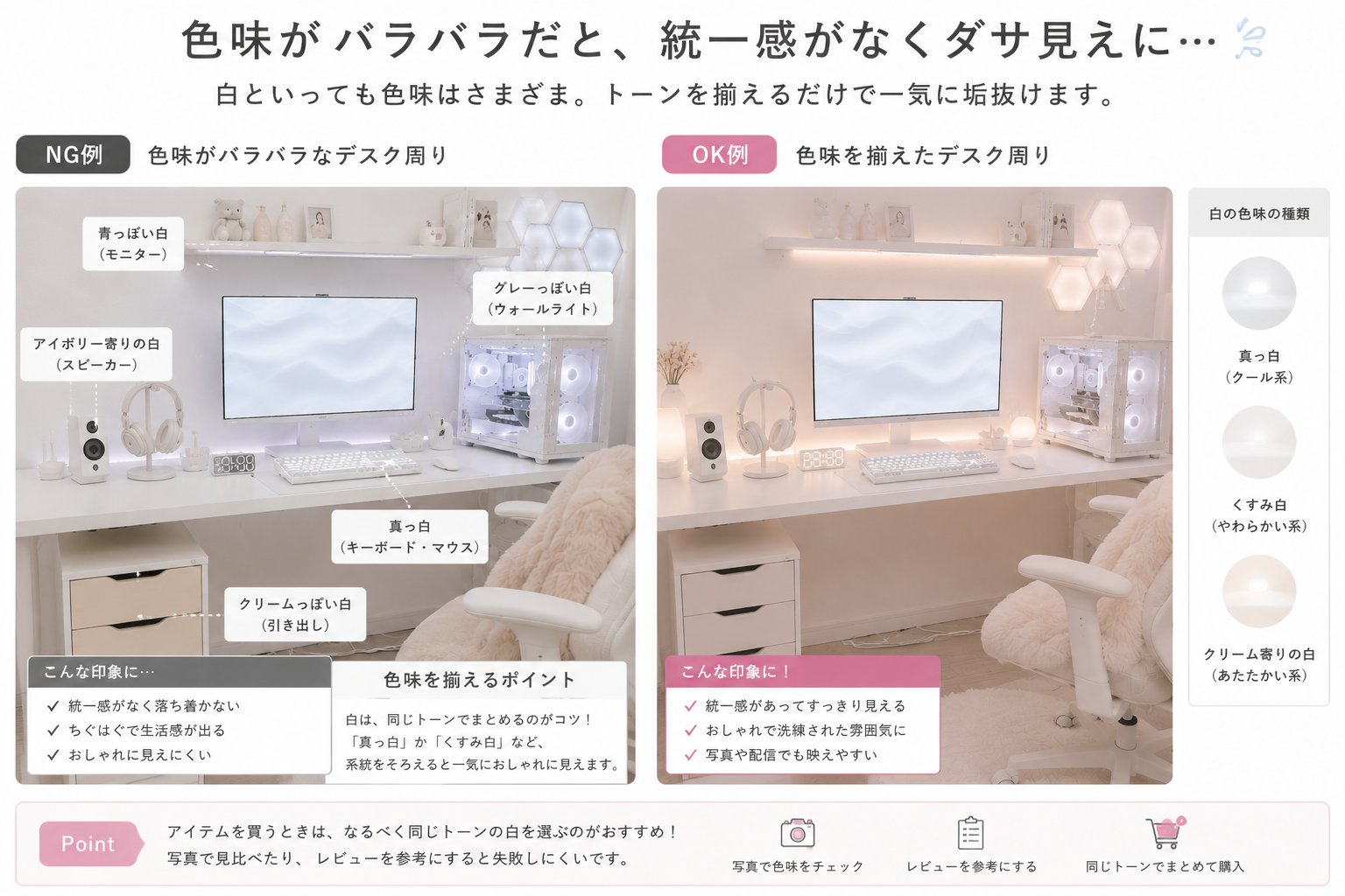 白いゲーム部屋の色味比較画像